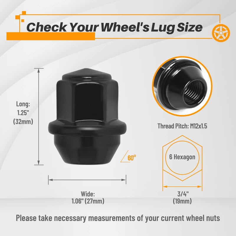 MIKKUPPA M12x1.5 OEM Wheel Lug Nuts, Replacement for 2001-2022 Ford Escape, 2012-2018 Focus, 2006-2020 Fusion Factory Wheels, Black One-Piece Style Large Acorn Seat Tire Nuts - Image 2